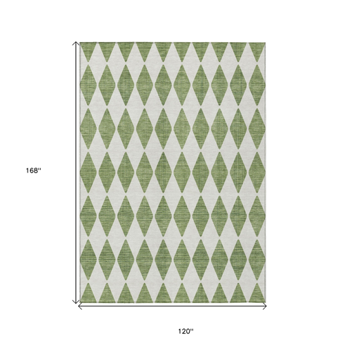 10' X 14' Green And Ivory Geometric Washable Indoor Outdoor Area Rug