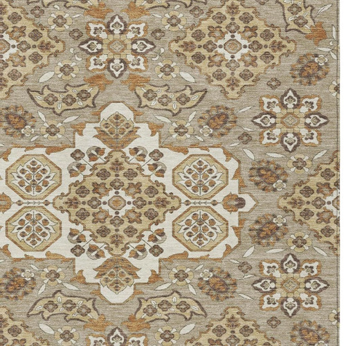 8' X 10' Taupe Copper And Beige Medallion Washable Indoor Outdoor Area Rug