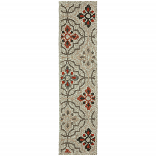 2' X 8' Gray Geometric Stain Resistant Indoor Outdoor Area Rug