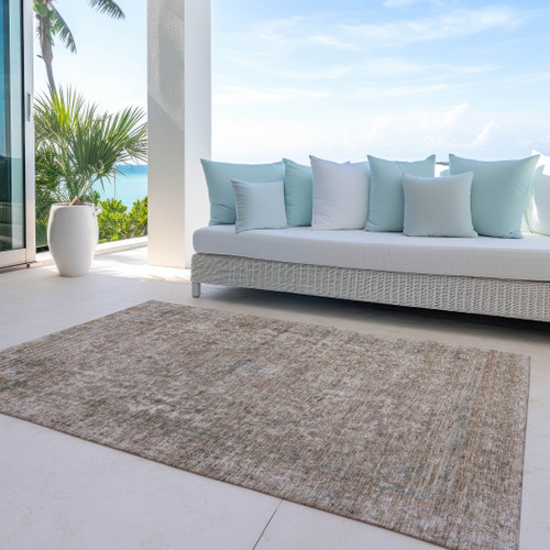 10' X 14' Brown And Beige Abstract Washable Indoor Outdoor Area Rug