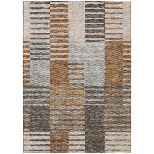 10' X 14' Chocolate And Gray Striped Washable Indoor Outdoor Area Rug