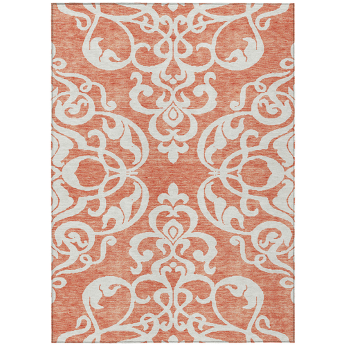 8' X 10' Coral And Ivory Damask Washable Indoor Outdoor Area Rug