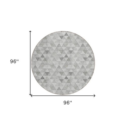 8' Silver Beige And Taupe Round Geometric Washable Indoor Outdoor Area Rug