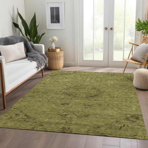 8' X 10' Olive Green And Brown Floral Washable Indoor Outdoor Area Rug