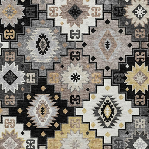 8' X 10' Black Wheat And Gray Southwestern Washable Indoor Outdoor Area Rug