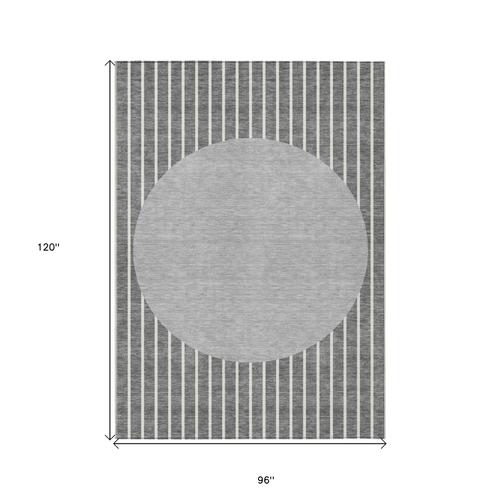 8' X 10' Gray And Ivory Striped Washable Indoor Outdoor Area Rug