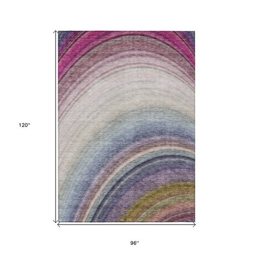 8' X 10' Beige Purple And Ivory Abstract Washable Indoor Outdoor Area Rug