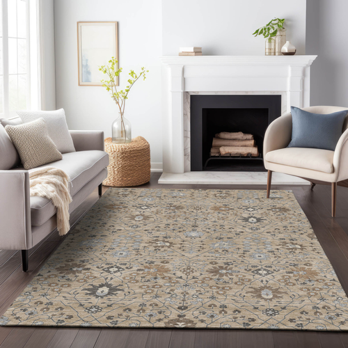 9' X 12' Taupe Brown And Gray Oriental Washable Indoor Outdoor Area Rug