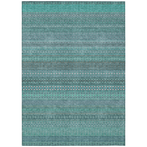 8' X 10' Turquoise Striped Washable Non Skid Indoor Outdoor Area Rug