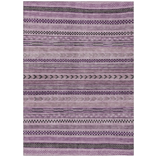 8' X 10' Plum And Lilac Striped Washable Indoor Outdoor Area Rug