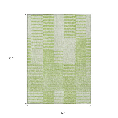 8' X 10' Artichoke Green And Mint Green Striped Washable Indoor Outdoor Area Rug