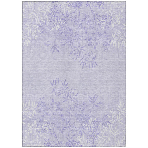 8' X 10' Lilac Purple And Ivory Floral Washable Indoor Outdoor Area Rug