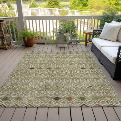 10' X 14' Sage Ivory And Beige Geometric Washable Indoor Outdoor Area Rug