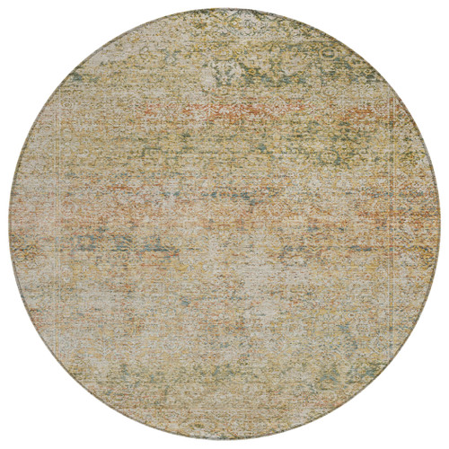 8' Gold And Beige Round Abstract Washable Indoor Outdoor Area Rug - Gold, Beige