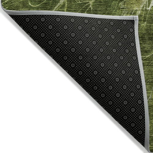 9' X 12' Olive Green And Sage Abstract Washable Indoor Outdoor Area Rug
