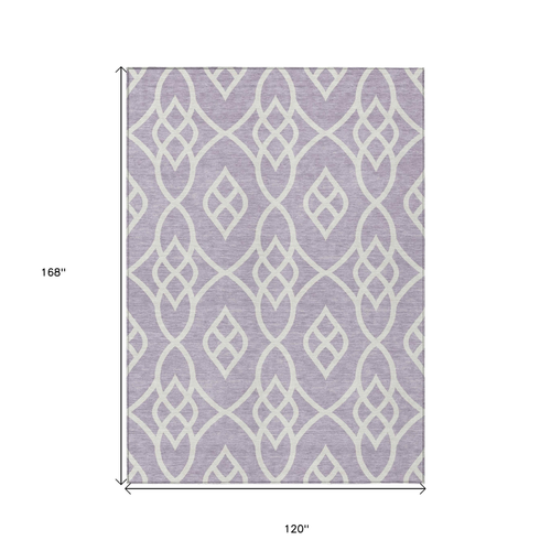 10' X 14' Lavender And Ivory Trellis Washable Indoor Outdoor Area Rug
