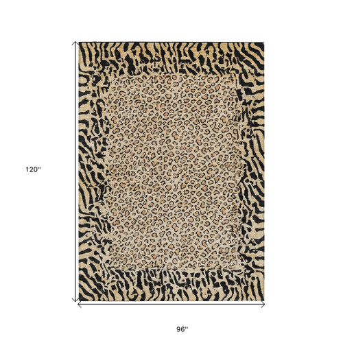 8' X 10' Gold Animal Print Washable Indoor Outdoor Area Rug