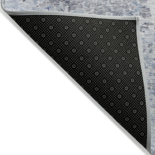 9' X 12' Sky Blue Charcoal And Ivory Abstract Washable Indoor Outdoor Area Rug
