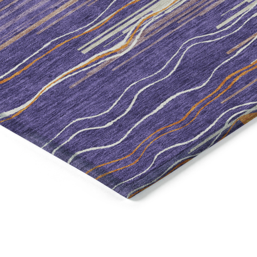 9' X 12' Purple Copper And Ivory Striped Washable Indoor Outdoor Area Rug