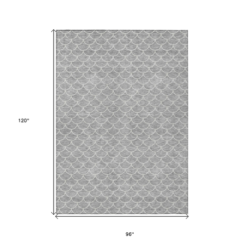 8' X 10' Gray And Ivory Geometric Washable Indoor Outdoor Area Rug