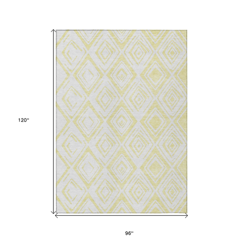 8' X 10' Yellow And Ivory Geometric Washable Indoor Outdoor Area Rug