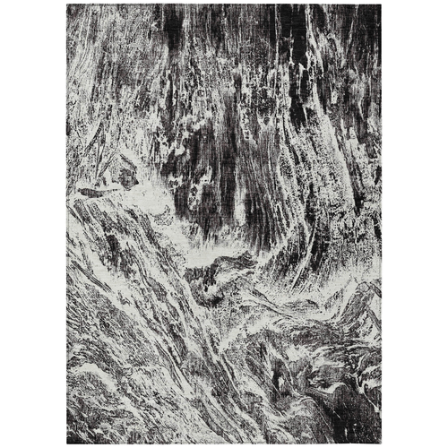 9' X 12' Black And Ivory Abstract Washable Indoor Outdoor Area Rug