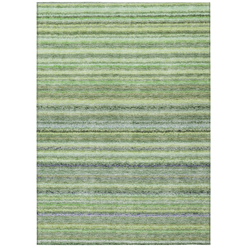 8' X 10' Artichoke Green And Olive Green Striped Washable Indoor Outdoor Area Rug