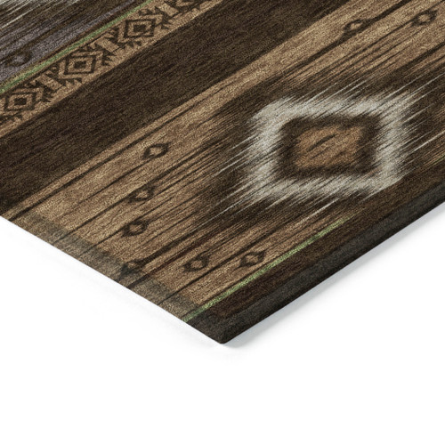 8' Chocolate Copper And Gray Round Tribal Washable Indoor Outdoor Area Rug