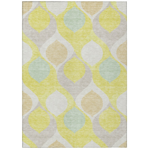 8' X 10' Yellow Mint Green And Beige Ogee Washable Indoor Outdoor Area Rug