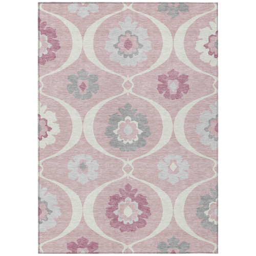 10' X 14' Pink Blush And Gray Medallion Washable Indoor Outdoor Area Rug