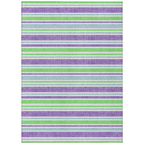 8' X 10' Green Purple and Blue Striped Washable Non Skid Indoor Outdoor Area Rug