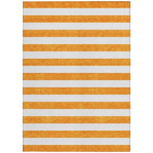 9' X 12' Orange and White Striped Washable Non Skid Indoor Outdoor Area Rug