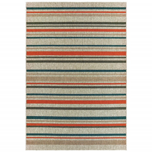 Homeroots Outdoors 9' x 12' Gray and Blue Geometric Indoor Outdoor Area Rug
