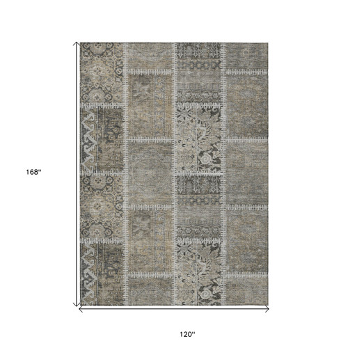 10' X 14' Taupe Beige And Tan Patchwork Washable Indoor Outdoor Area Rug