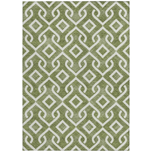 8' X 10' Olive Green And Ivory Geometric Washable Indoor Outdoor Area Rug