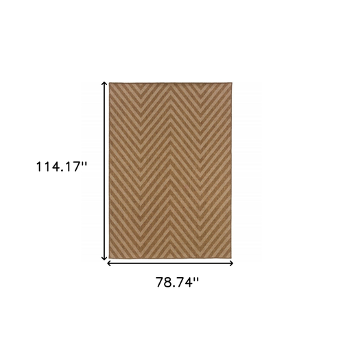 7' X 10' Tan Geometric Stain Resistant Indoor Outdoor Area Rug