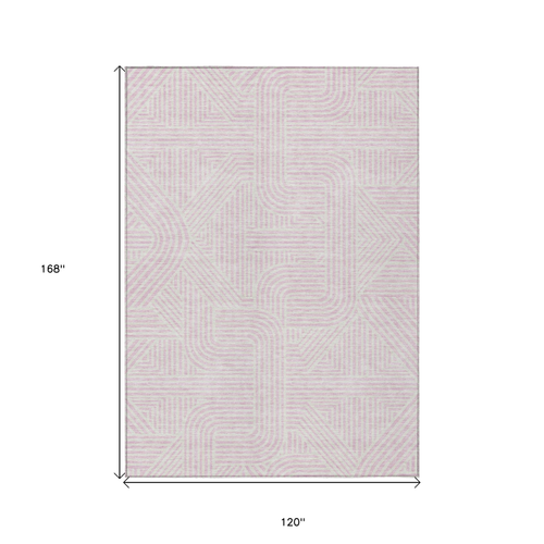 10' X 14' Pink And Ivory Abstract Washable Indoor Outdoor Area Rug