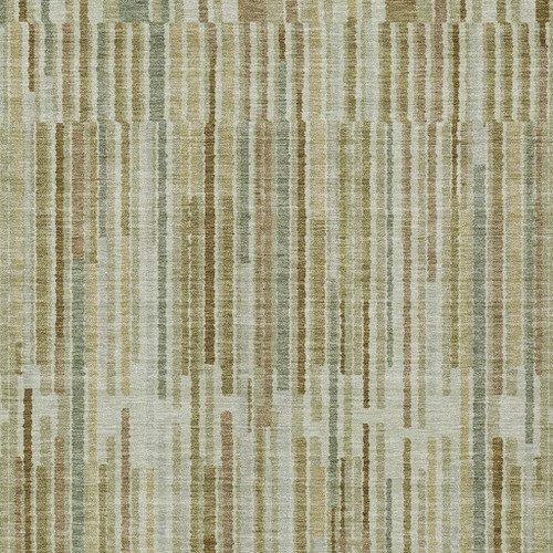 10' X 14' Khaki And Olive Green Striped Washable Indoor Outdoor Area Rug