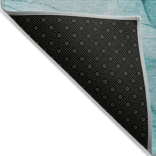 8' X 10' Teal Abstract Washable Non Skid Indoor Outdoor Area Rug Transitional Style - Teal Blue Color
