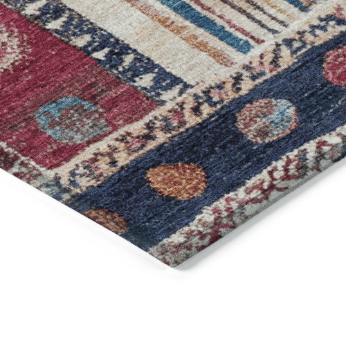 8' Navy Blue And Merlot Round Striped Washable Indoor Outdoor Area Rug