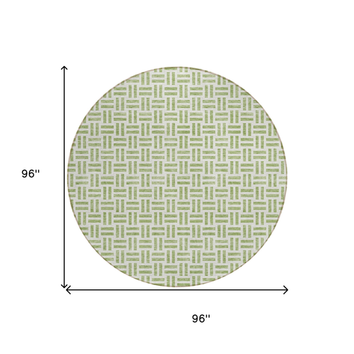 8' Sage And Ivory Round Geometric Washable Indoor Outdoor Area Rug