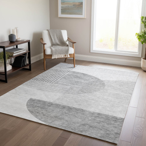 8' X 10' Gray Silver And Ivory Geometric Washable Indoor Outdoor Area Rug
