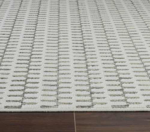 6' X 9' Cream and Beige Geometric Distressed Indoor Outdoor Area Rug