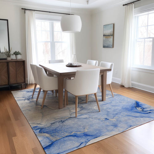 10' X 14' Navy Blue Abstract Washable Non Skid Indoor Outdoor Area Rug