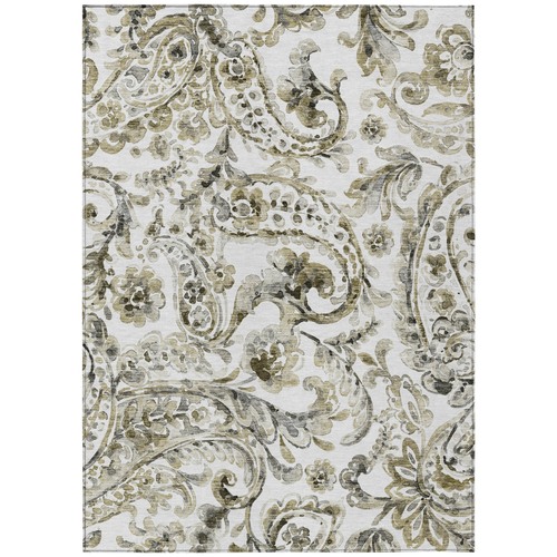 9' X 12' Brown Ivory And Tan Paisley Washable Indoor Outdoor Area Rug