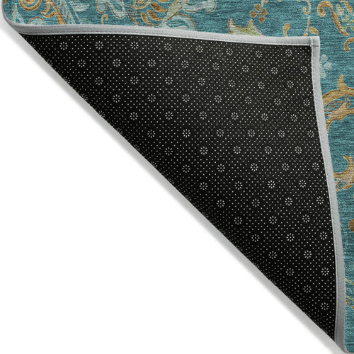 10' X 14' Teal Paisley Washable Non Skid Indoor Outdoor Area Rug