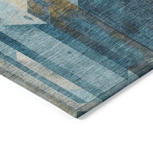8' X 10' Teal Blue Gold And Silver Geometric Washable Indoor Outdoor Area Rug