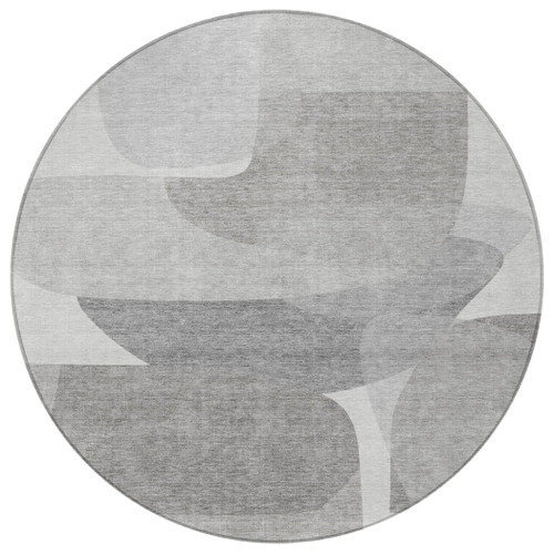 8' Linen And Gray Round Abstract Washable Indoor Outdoor Area Rug