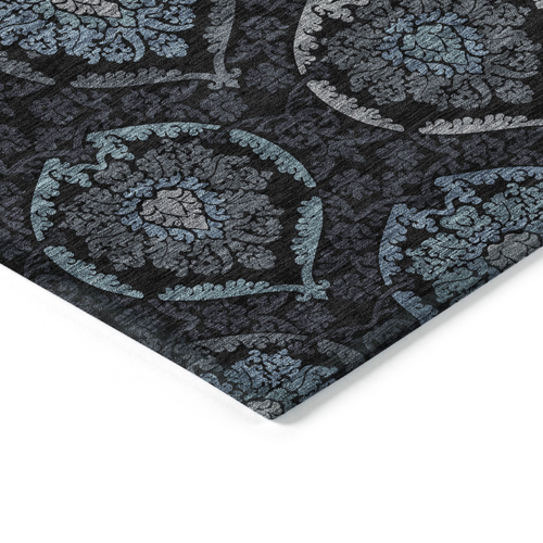 8' Blue Charcoal And Gray Round Medallion Washable Indoor Outdoor Area Rug