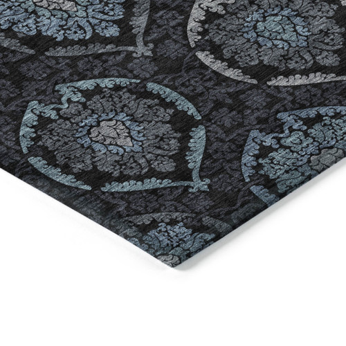 8' Blue Charcoal And Gray Round Medallion Washable Indoor Outdoor Area Rug